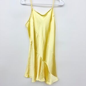 Collusion Satin Slip Dress Y2K‎ Party Asymmetric Seam Mini Womens 6 Yellow